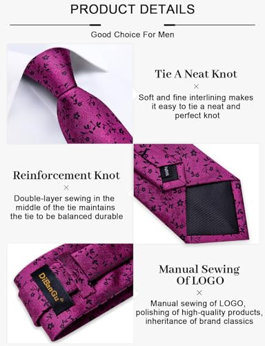 Image of DiBanGu Silk Floral Ties for Men Woven Paisley Necktie and Tie Clip Handkerchief Cufflinks Set for Party Wedding