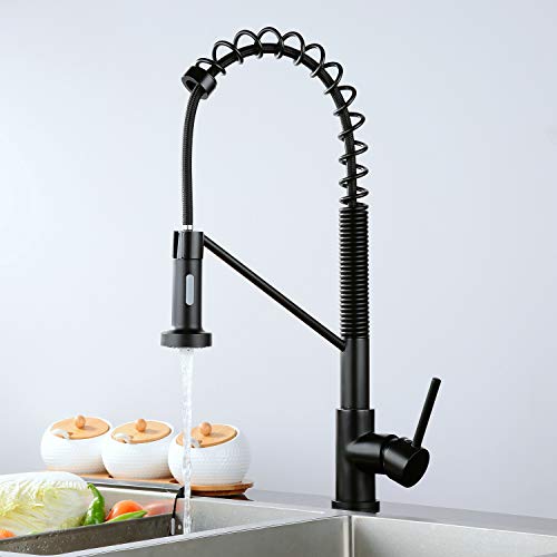 Kitchen Sink Faucet Black Finish Single Handle Lever 1 Hole Mount Contemporary Add on Button Kitchen Sink Mixer Pull Out Commercial Leekayer