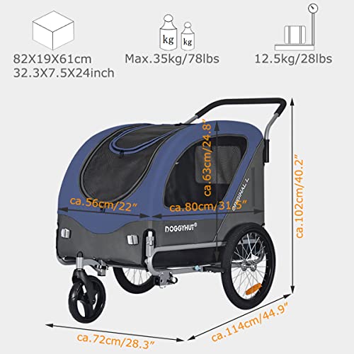 Doggyhut Original Large Fahrradanhänger & Hundebuggy 2 in 1 für Hunden bis 35kg Hundeanhänger Jogger Hundewagen mit Feststellbremse Tiggo 80405