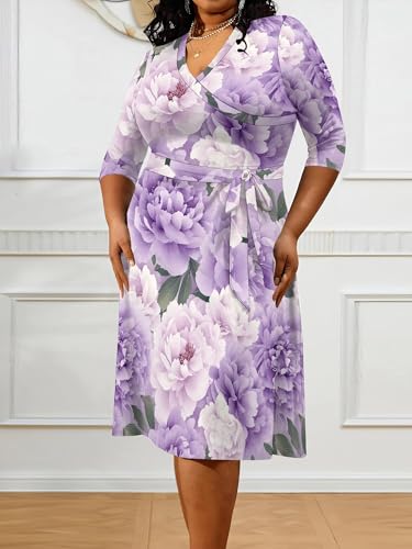 Image of PinkPatty Women's Plus Size Maxi Dress Print 3 /4 Sleeves V Neck Party Sundress Wedding Guest Dresses