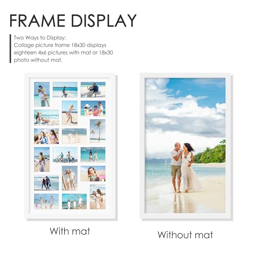 Image of DUENPY 18x30 Picture Frame 4x6 Collage Picture Frame Displays Eighteen 4x6 inch Photos Collage Wall Decor Wall Hanging White