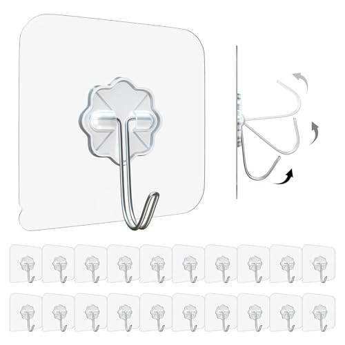 Image of Eightiz 10 Pcs Flower Hook PVC Heavy Duty Self Adhesive Stainless Hooks, Transparent Waterproof and Oilproof Wall Hooks for Kitchen Bathroom Shower Door Outdoor Home Improvement Utility Hook
