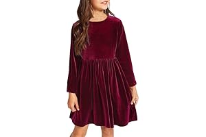 Girls' Velvet Dress Long Sleeve Crew Neck Ruffle Hem Formal A-Line Dress for 5-14Y Girls