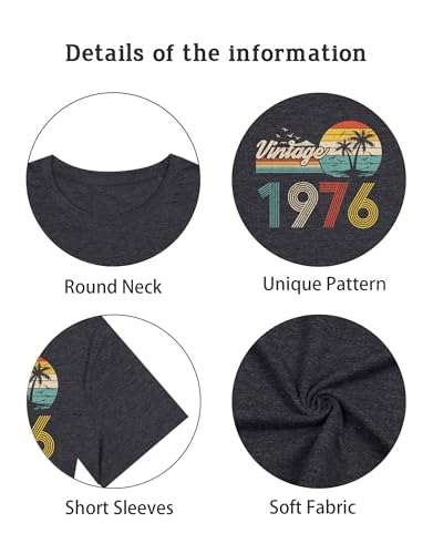 Image of 50th Birthday Gift for Women Vintage 1975 T Shirts Retro Graphic Birthday Shirt Casual Letter Print Short Sleeve Tee Tops