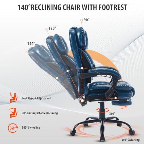 Image of Reclining Ergonomic Office Chair with Footrest, Blue