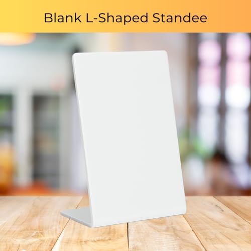 Image of 4x6 inch white acrylic QR standee | L-shaped plastic display stand for reviews or any QR codes | solid desk stand for shop, salon, cafe, clinic counter (1)