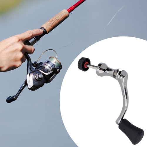 Crapyt Dark Grey Metal Fishing Spinning Crank Handle, Wheel 6 Sided Shaft Grasp Reel Handle Knob Replacement Rotary Knob Power Arm Grip Part, 1 PCS