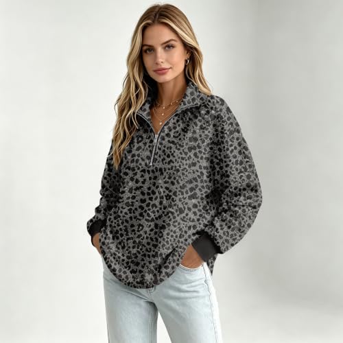 Gumipy Quarter Zip Pullover Women Cheetah Print Comfy Pullover Sweatshirts - image 4