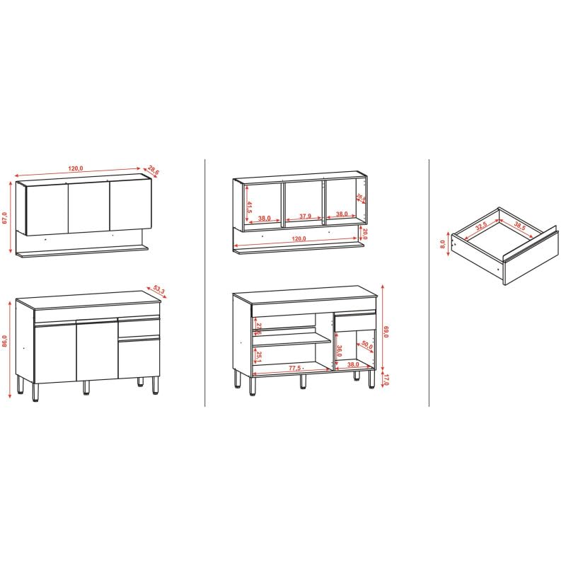 ACTUAL DIFFUSION Cuisine Equipée 6 Portes 1 Tiroir Chêne et Gris 7 Niches L 120 H 200 P 53.3 cm