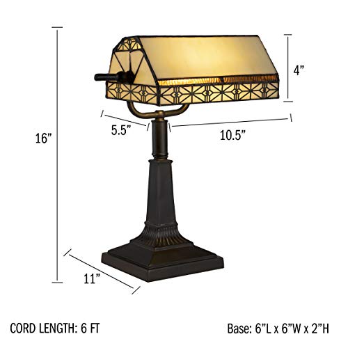 Lavish Home 224656MXG Tiffany-Style Bankers Lamp - Vintage-Looking Mission-Style Table Or Desk Led Light thumb #5