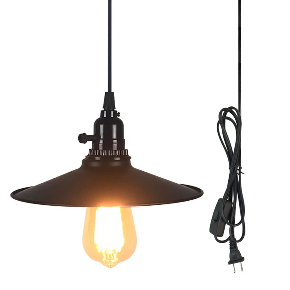 Lampa wisząca z wtyczką przemysłową, zestaw lamp wiszących w stylu vintage, czarna lampa wisząca z wtyczką do domu, wtykane metalowe abażury Wiszące oprawy oświetleniowe z 70-calowym