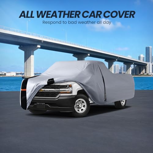 Image of Multi-Layer Chevy Silverado Truck Cover, Custom Fit Silverado 1500 1998-2026 Extended Cab Short Bed(8.1')Car Cover Waterproof All Weather, Full Exterior Cover Rain Wind and UV Protect With Door Zipper