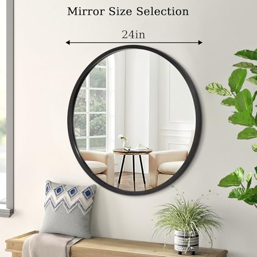 Image of AOAOPQ Black Round Mirror for Wall Small Round for Bathroom Entryway Living Room Hallway Matte Frame Mirrors Anti Rust Hangs Tempered Glass for Bedroom Entry Dining Room
