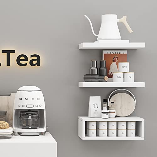Tepledge Floating Shelves Set Of 3, Modern Bathroom Shelves Over Toilet With Paper Storage Rack, Wall Mounted Shelves For Kitchen, Bedroom, White #TOP3