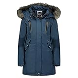 Geographical Norway Coraly Lady - Warmer Halbdicker Parka Frau Herbst Winter - Feiner Mantel Kapuze Und Kunstpelz - Windjacke Daunenjacke Lang - Ideal Geschenk Frauen (Marine XL-Größe 4)