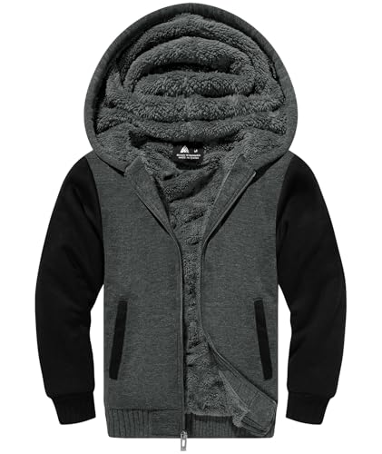 Image of ZITY Boys Zip Up Hoodie Fleece Jacket Kids Sherpa Lined Sweatshirts Outerwear Unisex Warm Winter Coat 6-15 Years Old