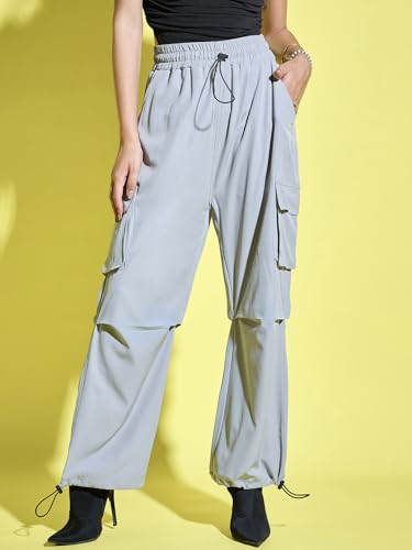 Image of Buynewtrend Women Loose Fit Parachute Trousers | High Waist Cargo Trouser Pant