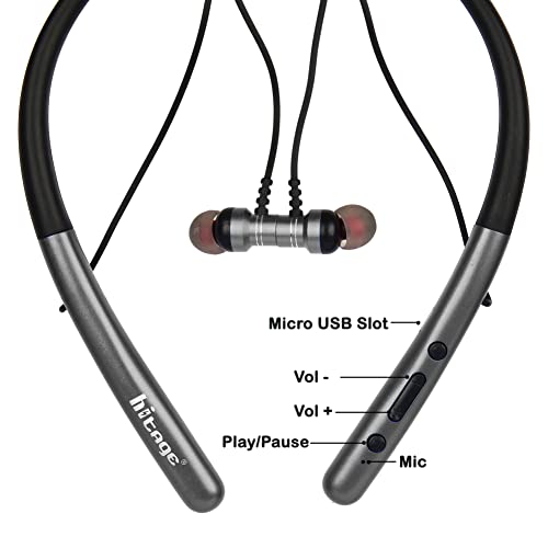 Image of Hitage NBT-6767+ 25 Hours Music Playtime 38 Hours Talktime Music Waves Orignal Sound Wireless Neckband Bluetooth Headset (Grey, in the Ear)