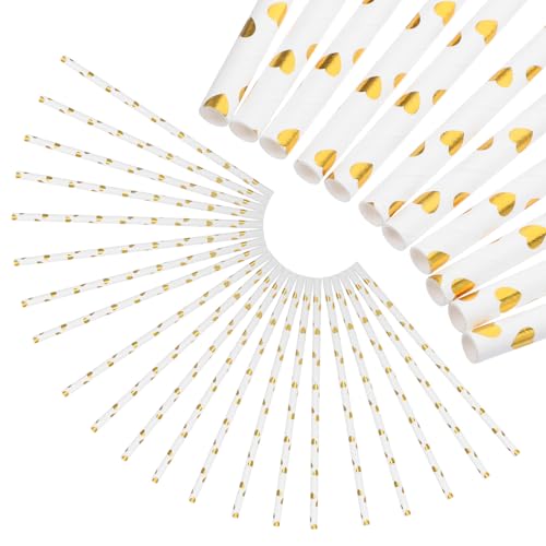 ARTIBETTER 200 pitillos de papel con corazones dorados miniatura 1