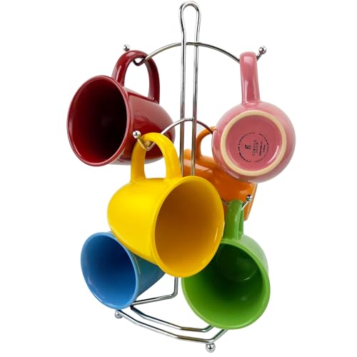 Color Curve Mug with Metal Rack (Assorted) by Gibson Overseas