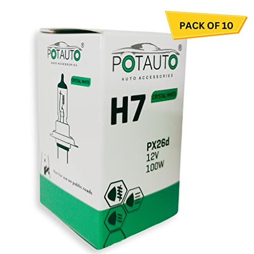 Image of Potauto H7 CRYSTAL WHITE Head Light Halogen Bulb For Car, 12V 100W - PX26d | 4300k | Pack of 10