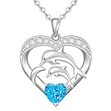 Fenthring Collar de delfín para mujer, collar de delfín con corazón, plata de ley, bonitos collares de delfín, regalos de delfines