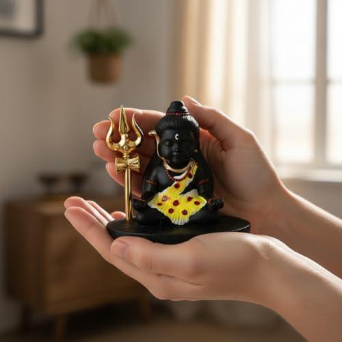 Image of HindCraft Bal Shiva Idol for Home Decor | Meditating Mahadev Statue with Trishul for Puja Room, Temple & Spiritual Gift