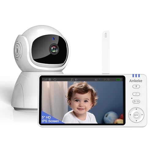 Image of AnKeKe Baby Monitor with Camera and Audio, No WiFi Baby Monitor with 5" 720P HD Screen, 100-Hour Battery, 1000ft Long Range, 2-Way Talk, Cry and Feeding Reminder, Night Vision and 355°PTZ