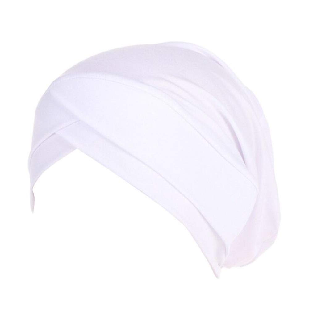 Muslim Headscarf Women Silky Cotton Turban Hats Headwear Chemo Beanies Hijab Headwrap Sleep Caps Underscarf (White)