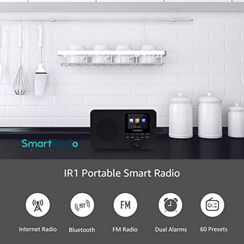Lemega Ir1 Portable Wifi Internet Radio,Fm Digital Radio,Bluetooth Speaker,Dual Alarms Clock,Sleep Snooze Timer,40 Presets, Headphone-Output,Colour Display,Batteries Or Mains Powered – Black Finish #TOP1