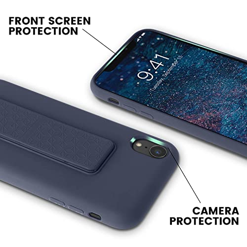Laudtec Silicone Kickstand Case Compatible With Iphone Xr Case Vertical And Horizontal Stand Hand Strap Metal Kickstand, Flexible Soft Liquid Silicone Stand Case For Iphone Xr (Midnight Blue) #TOP3