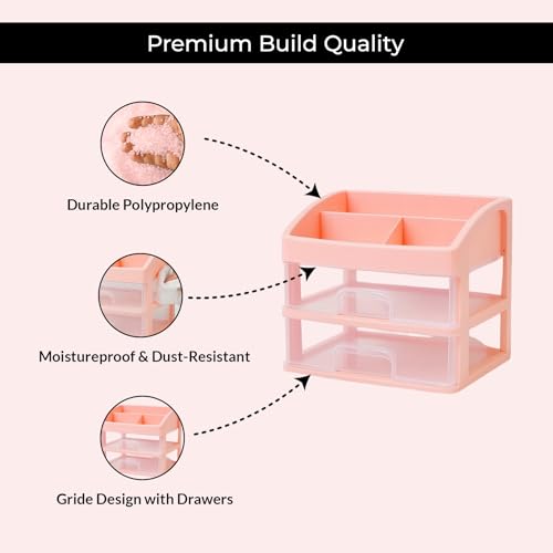 Image of ALOXE Makeup Organisers & Storage Box | Space Saving Makeup Organizer Stand for Dressing Table & Skincare Storage (2-Tier Pink)