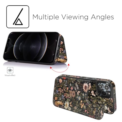 Image of uCOLOR Flip Leather Wallet Case Card Holder for iPhone 12 Pro /12 Women and Girls with Card Holder Kickstand Marble Design Compatible with iPhone 12 /iPhone 12 Pro 5G 6.1 inch (Wild Garden)