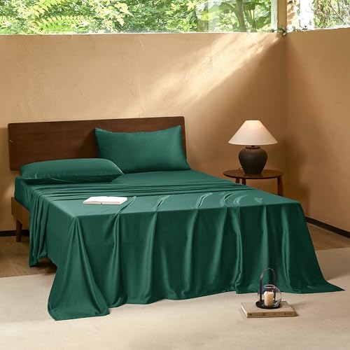Image of EVERLY King Sheets Set,Luxuriously 400 Thread Count Organic Viscose Derived from Bamboo Bed Sheet,Cooling Sheets for King Size 4 Piece Deep Pockets Bedding Sheets &Pillowcases-Aqua