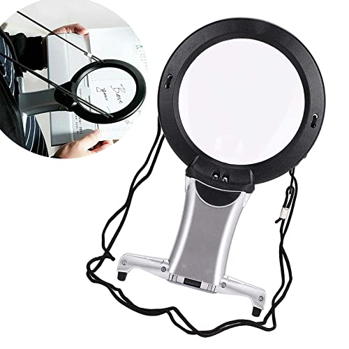 Hands Free Magnifier with Light, 2X & 6X Lens, Large Magnifying Glass with 2LED Lamp for Reading, Needlework & Jewelry Repair