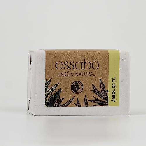 Essabó - Jabón de Árbol de Té - 100% Natural - Base de Aceite de Coco - Limpia el Rostro y el Cuerpo - Propiedades Bacterianas y Fungicidas - Ideal para Pieles con Acné - 100 g