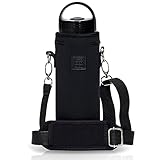 Made Easy Kit Neoprene Water Bottle Carrier Holder with Adjustable Shoulder Strap for Insulating & Carrying Water Container Canteen Flask Available in 5 Sizes (Black, M (16oz-22oz))