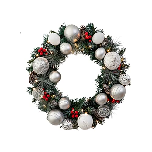 Couronne de Noël artificielle sans perte d'aiguilles décoration blanche argenté