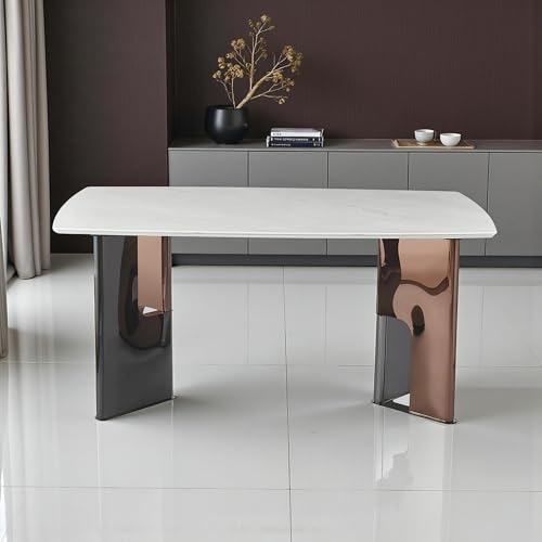 Image of The Attic Celestial Arc Ceramic Dining Table with Sculpted Dual-Tone Pillar Base - Premium Modern Luxury Rectangular, 6 Seater Dining Table