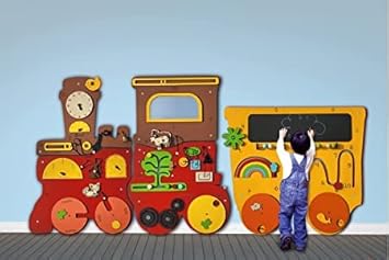 THE FUNNY MIND Giant Talking Train with 1 Coach Wooden Busy Board Activities Wall Panel for Kids (Talking Train + 1 Coach)