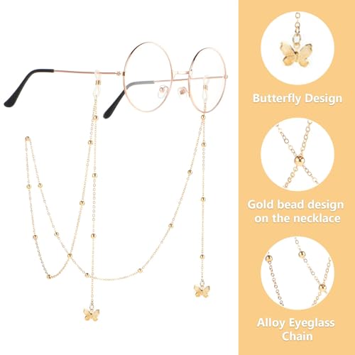 Image of Butterfly Spectacle Chain With Silicone Loops, Yellow, 1 Piece