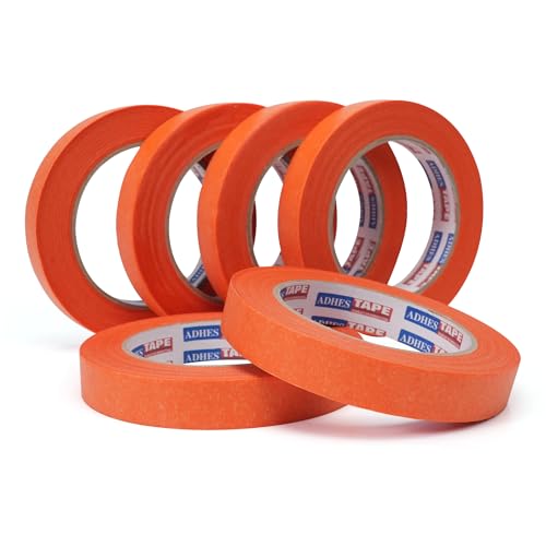 Image of Adhes Orange Masking Tape,6 Rolls x 0.7'' x 55yds, Clean Removal Painter's Tape for Automotive, Home, Wall, and Trim Use