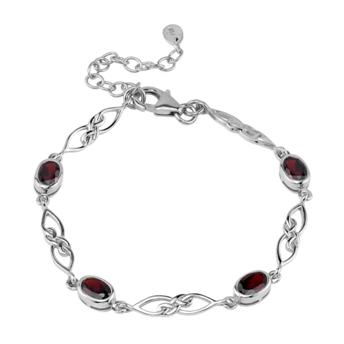 Image of Silvershake Birthstone Gemstones White Gold Plated or Yellow Gold Plated 925 Sterling Silver Scroll /Filigree Celtic Knot Weave 7.25 to 8.75 Inch with Adjustable Extension Bracelet Jewelry for Women