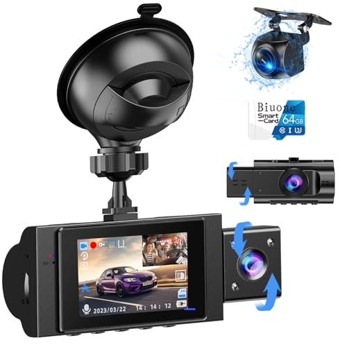 Biuone X88 3 Channel Dash Cam with 64GB SD Card