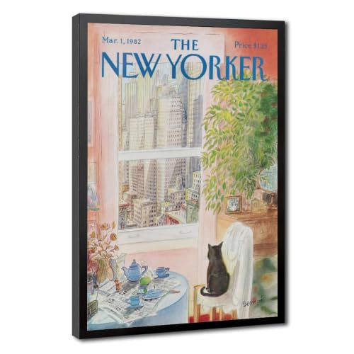 9W Yorker Magazine Poster Canvas Wall Art Mar 1, 1982, Cats Dogs Snow