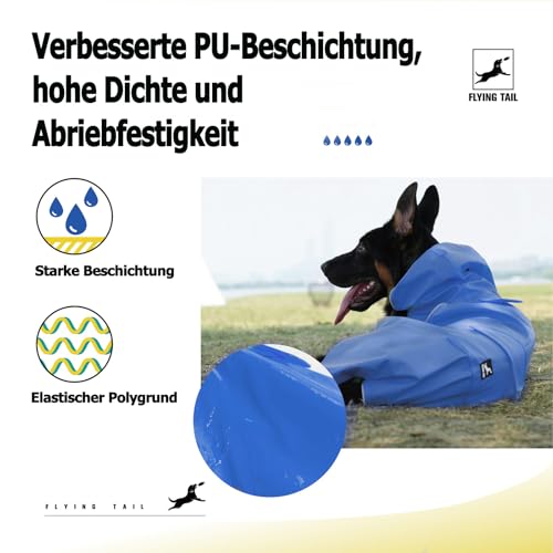 FLYING TAIL Nicht Steif, Super Weiche Haptik Hunde-Regenmantel, Reflektierend, Verstellbar, Einfach Anzuziehen, Leinenloch für S - XXXXXL Hunde (Blau, XL)