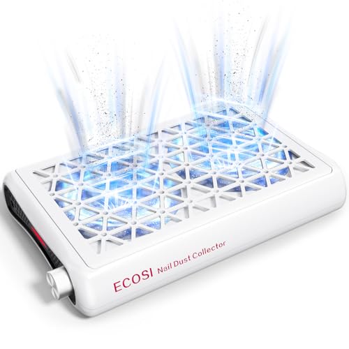Nail Dust Collector, Dual Turbo & 1600PA Professional Vacuum Fan Dust Extractor with 30 Pcs Filter Papers, 8000RPM Stepless Adjustable Suction for Manicure, Salon Nail Tech & Home (White)