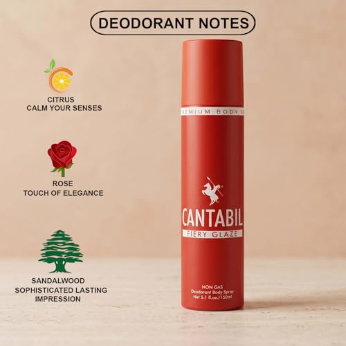 Image of Cantabil Fiery Glaze Unisex No Gas Deodorant Body Spray | Pack Of 3 X 150ml With Citrus, Rose, Sandalwood | Perfume Deo For Men & Women | Rakhi Gift for Brother