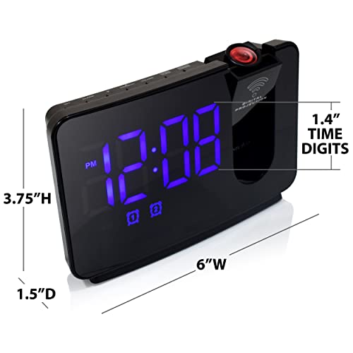 Projection Alarm Clock For Bedroom Led Clock Projection On Ceiling Digital Clock With Usb Charging Adjustable Projector Clock & Dimmer Snooze Dual Alarm Bedside Clock For Heavy Sleeper… (Blue) #TOP2