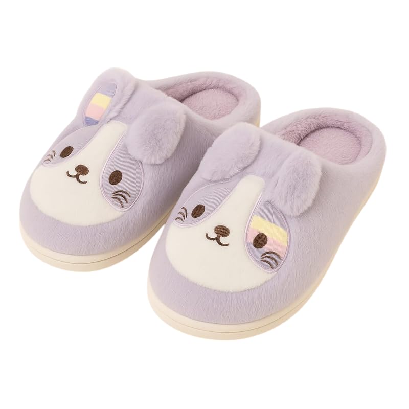 devil Unisex Cartoon Dog Plush Slippers for Men & Women – Winter Warm Indoor House Slippers with Soft Sole, Cute Animal Design (Purple,Multisize)-picture-2